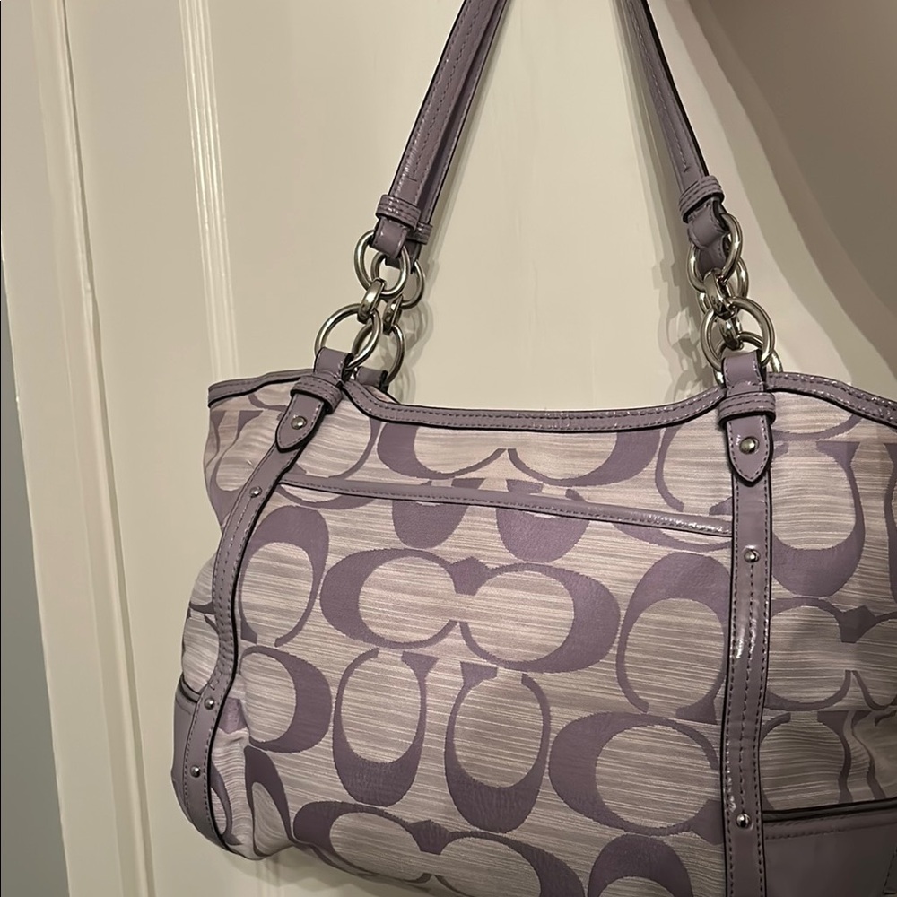 Coach Canvas Alexandra Lavender and Gray Signature Tote - Picture 2 of 14